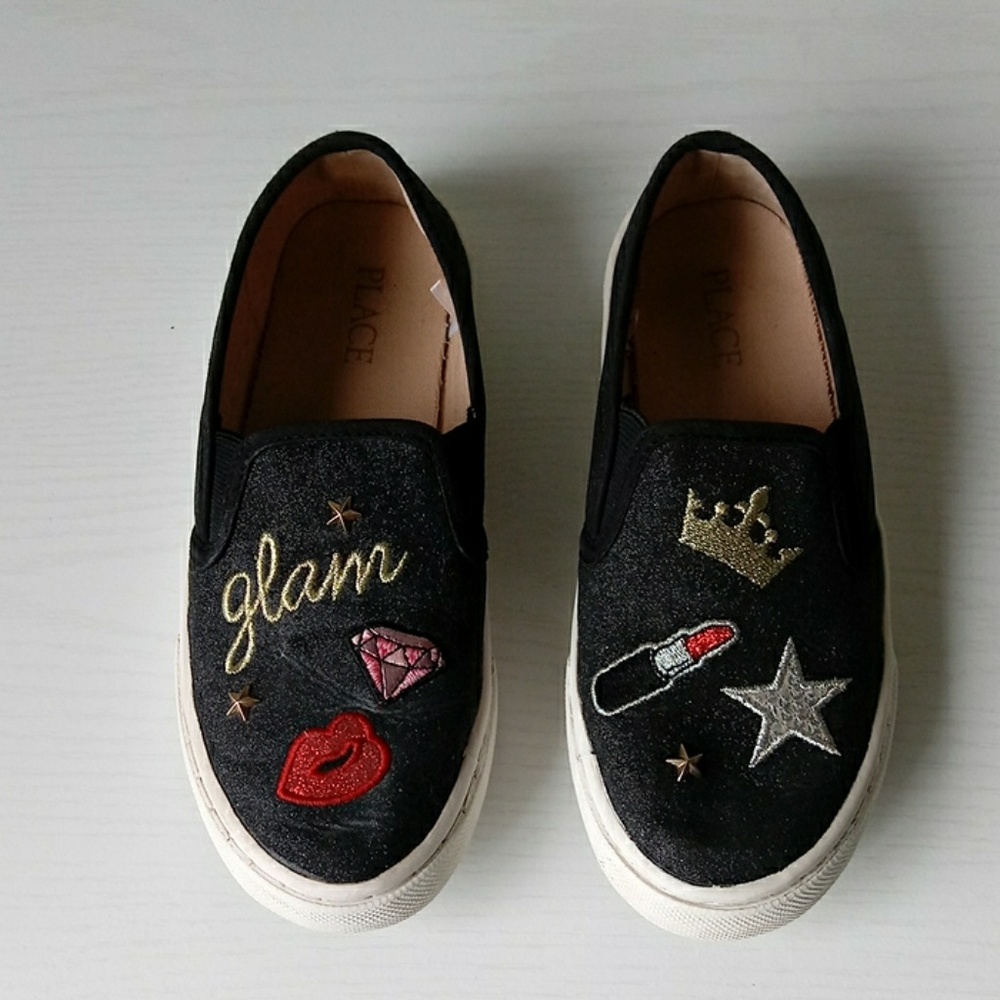 The Children Place Glam Black slip on Girls Sz 1 - Picture 1 of 8